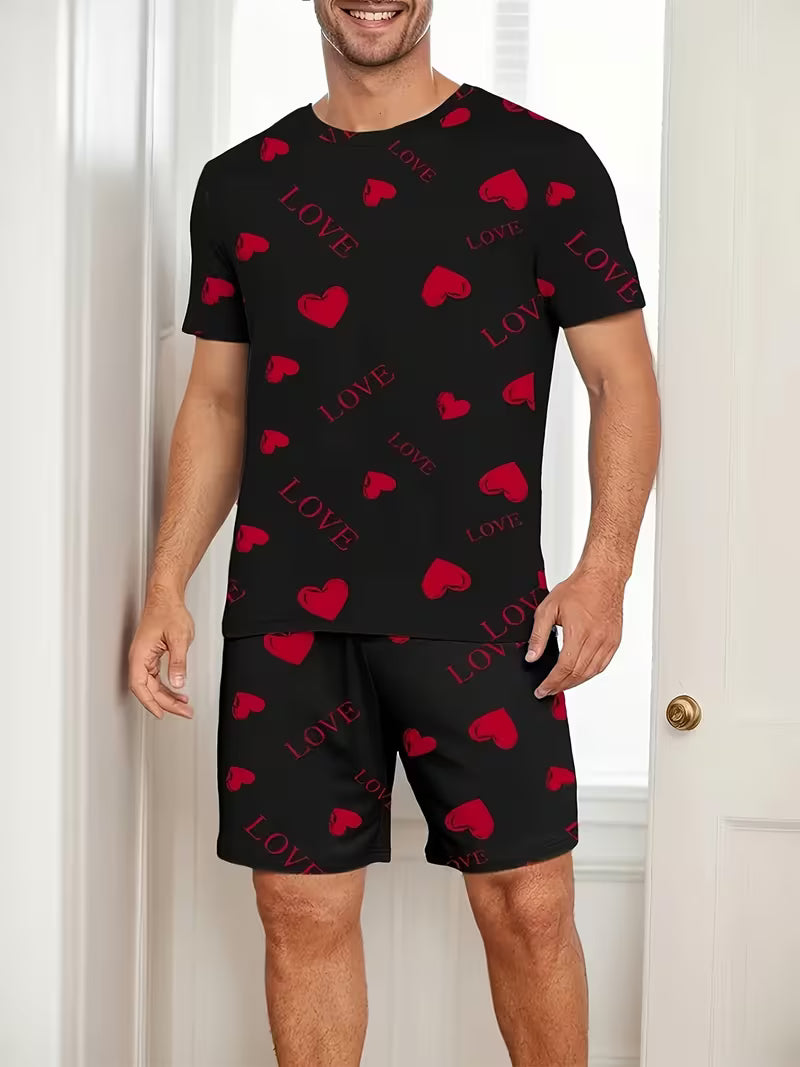 Couple'S Matching Love Letter Print Sleeveless Dress for Women Or Short-Sleeve Shorts Homewear Set for Men, Available in One Set for Either Gender.
