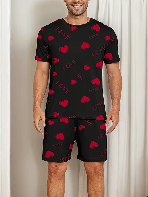 Couple'S Matching Love Letter Print Sleeveless Dress for Women Or Short-Sleeve Shorts Homewear Set for Men, Available in One Set for Either Gender.