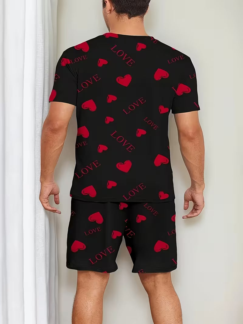 Couple'S Matching Love Letter Print Sleeveless Dress for Women Or Short-Sleeve Shorts Homewear Set for Men, Available in One Set for Either Gender.
