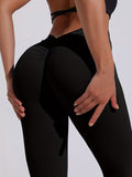 V-Shape Back & Butt-Lifting Leggings - Black, Stretchy Yoga Pants with Ruched Design for Fitness and Yoga,